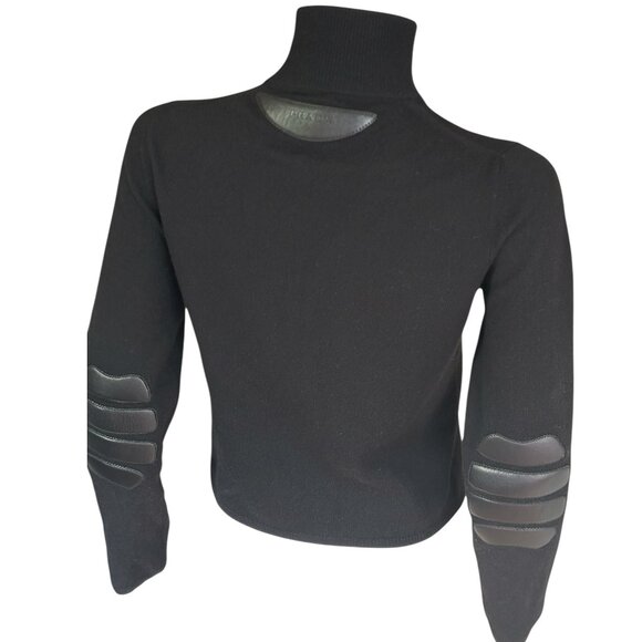 NWC Prada Black Cashmere Zippered Sweater Leather Accents - Picture 2 of 12